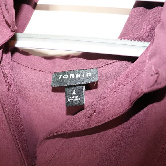 Torrid Size 4 Madison Georgette Button-Up Long Sleeve Shirt Burgundy - Picture 4 of 4